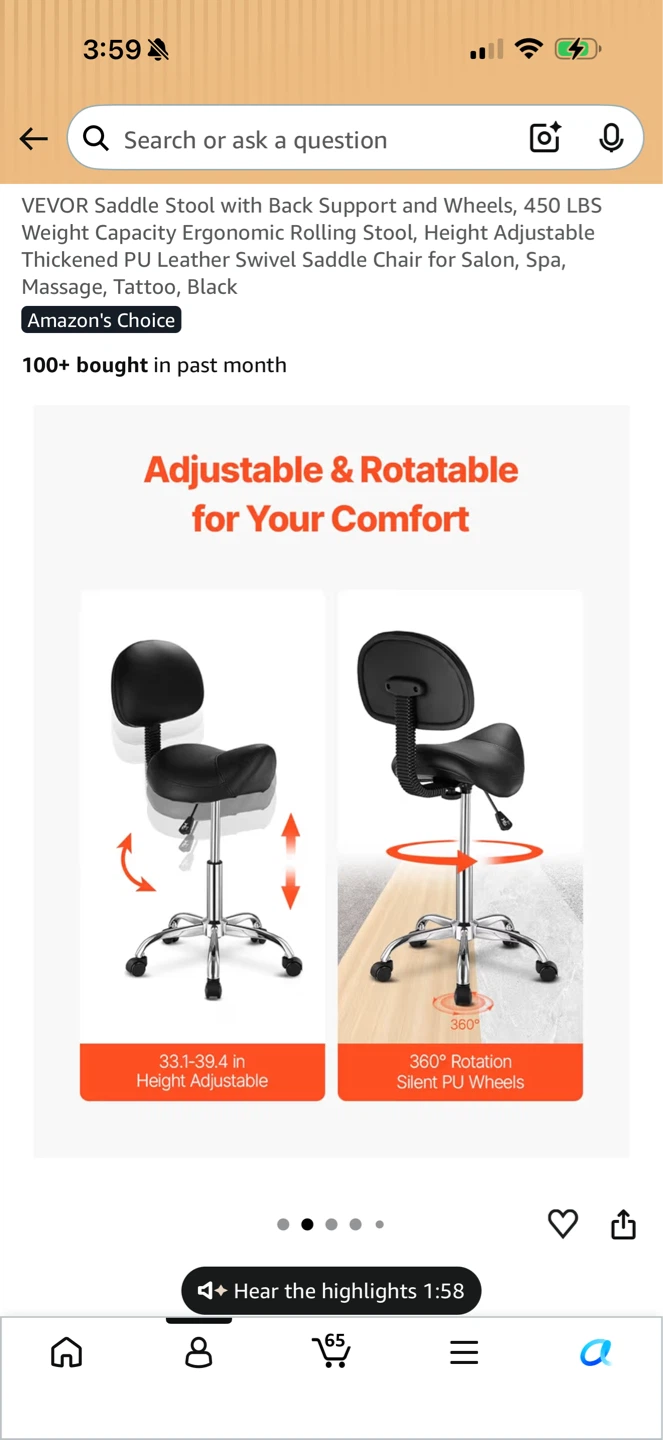 VEVOR Rolling Saddle Stool Chair - photo 2