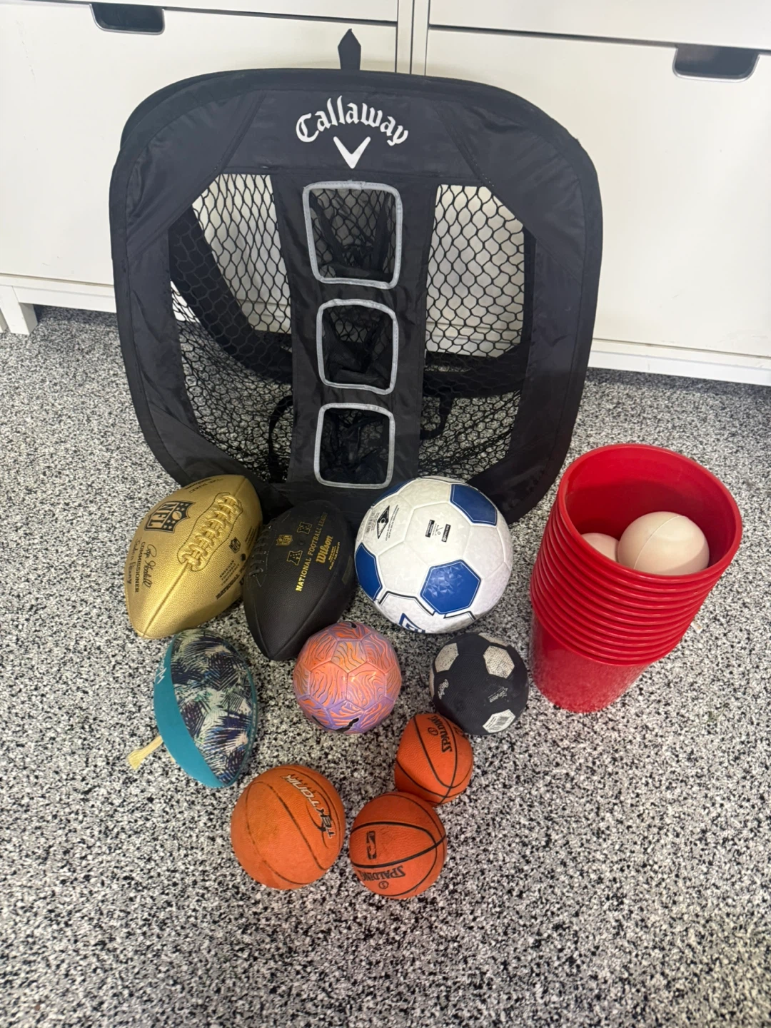 Footballs - balls  - golf chipping net - bucket pong
