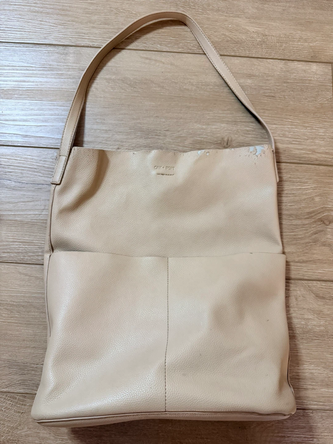 OAK + FORT Beige Leather Tote Bag