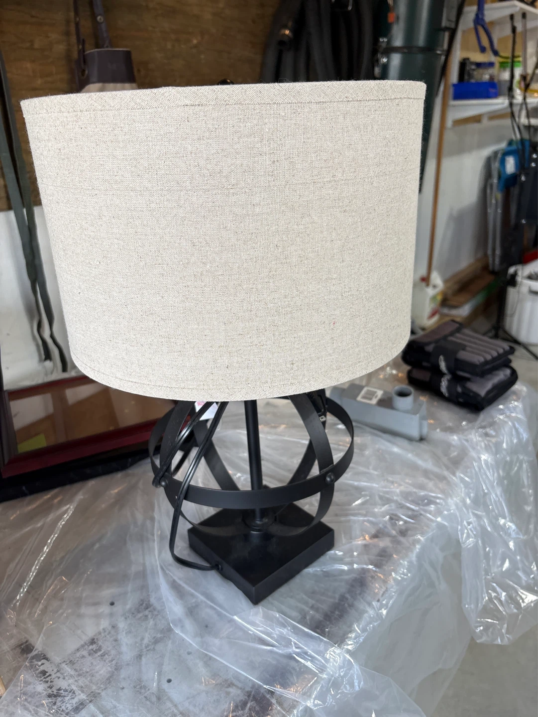 Black Metal Table Lamp with Fabric Shade