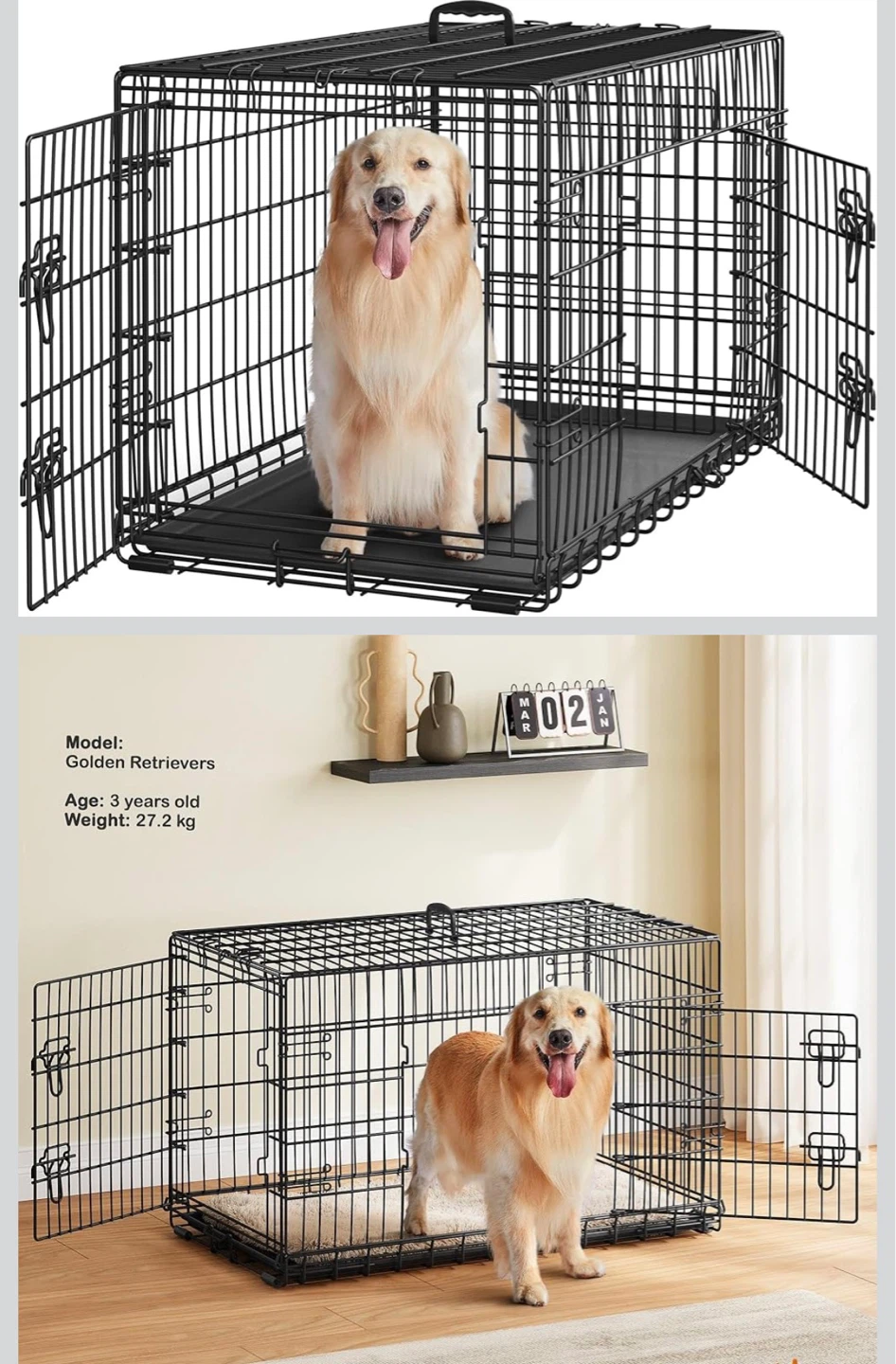 Black Metal Dog Crate with Two Doors