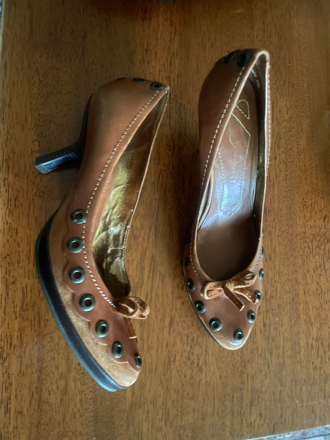 Nine West Brown Leather Studded Heels
