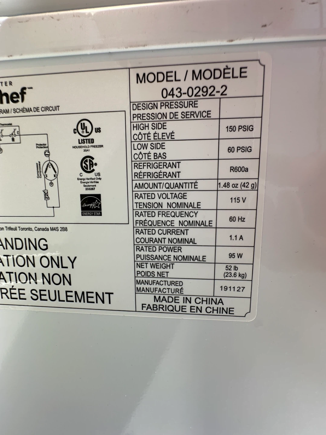 Master Chef Chest Freezer - 3.5 cu.ft.  - Mint condition - photo 4