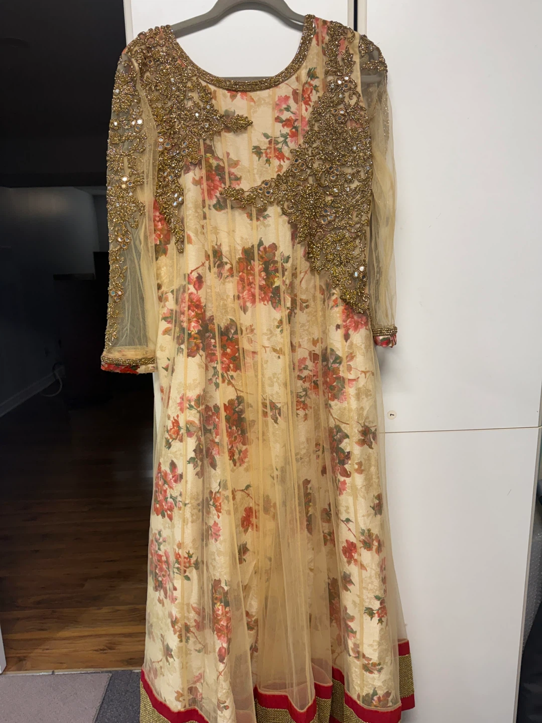Gold Floral Embellished Maxi Dress L