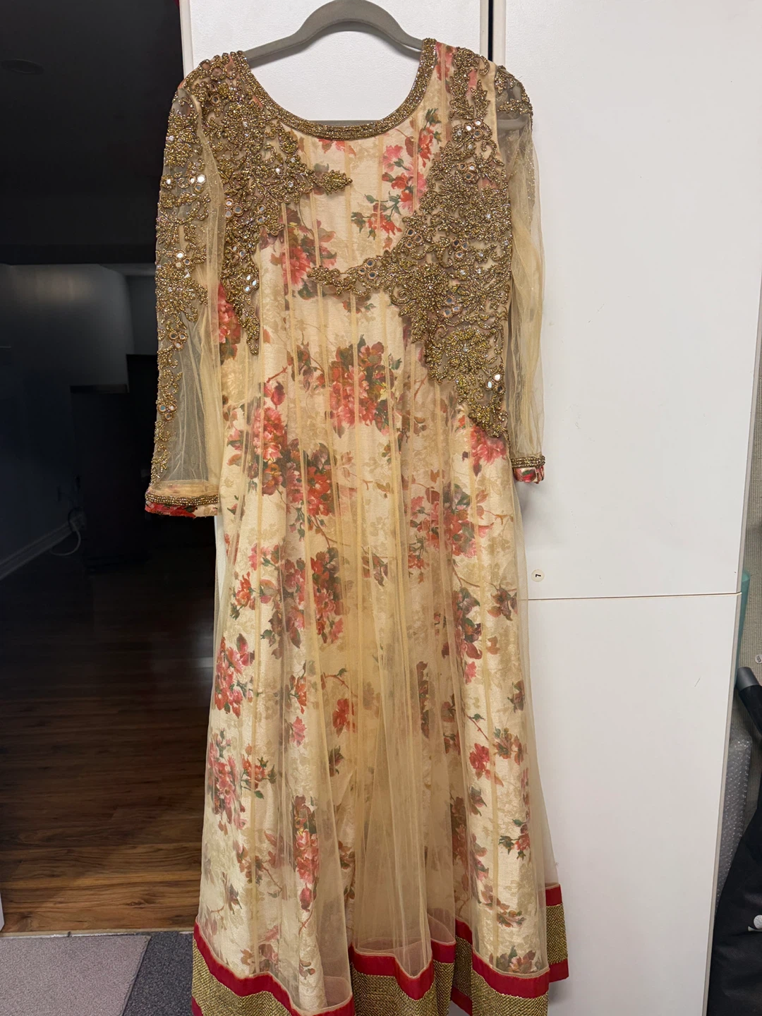 Gold Floral Embellished Maxi Dress L - photo 2