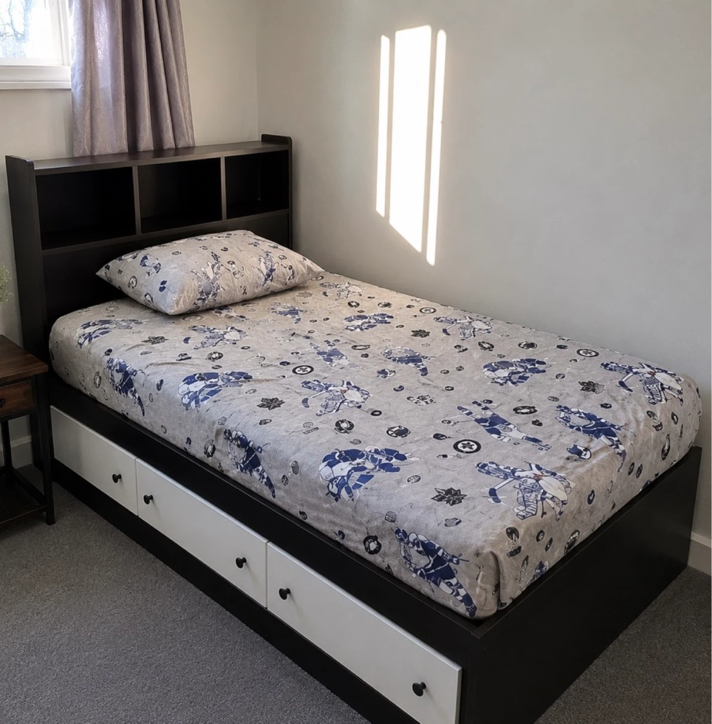 Twin Bed Frame with Storage Drawers and Headboard.