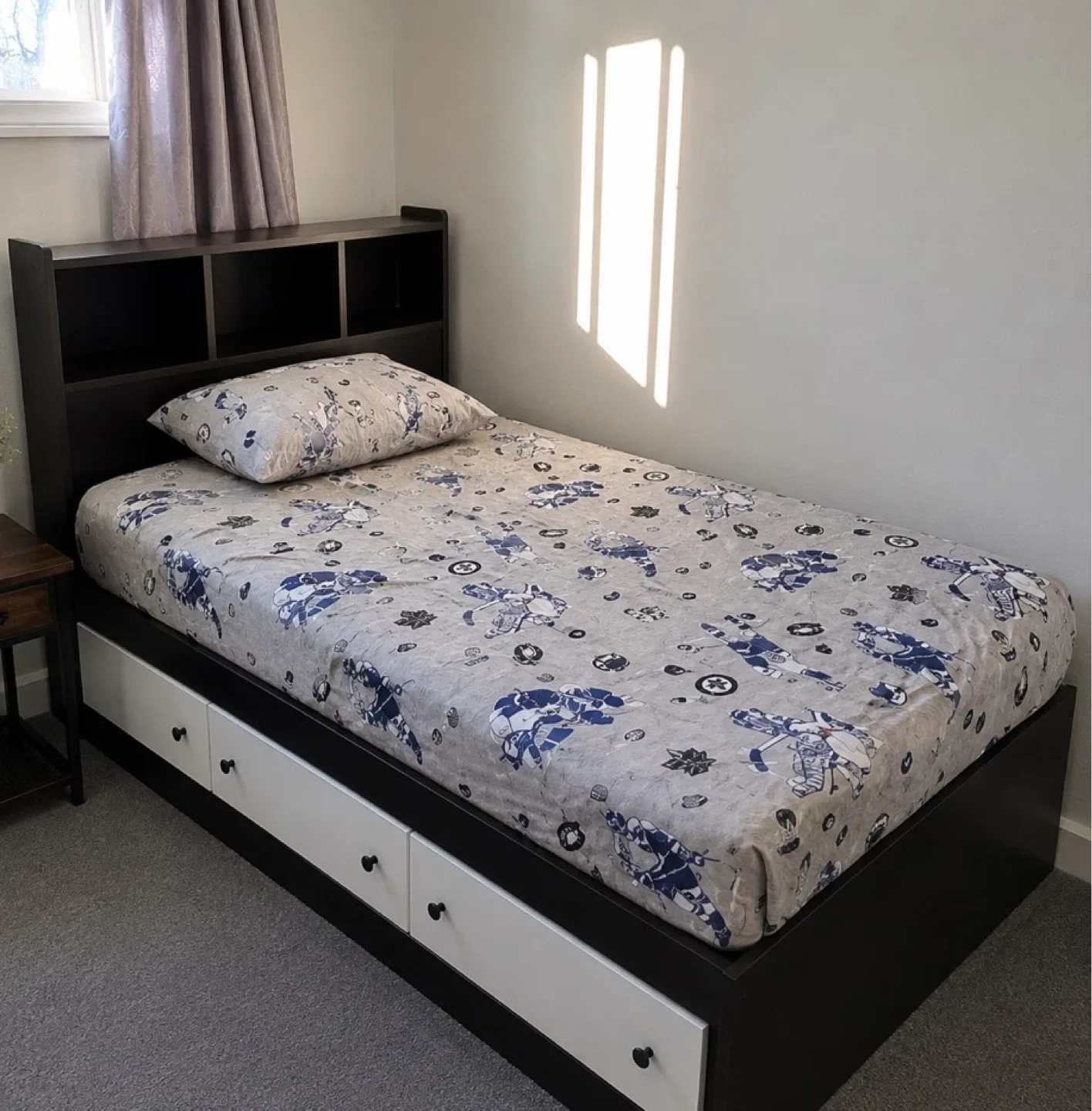 Twin Bed Frame with Storage Drawers and Headboard.