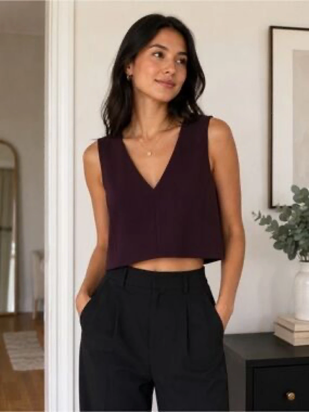 Wilfred Burgundy V-Neck Cropped Top m - photo 5
