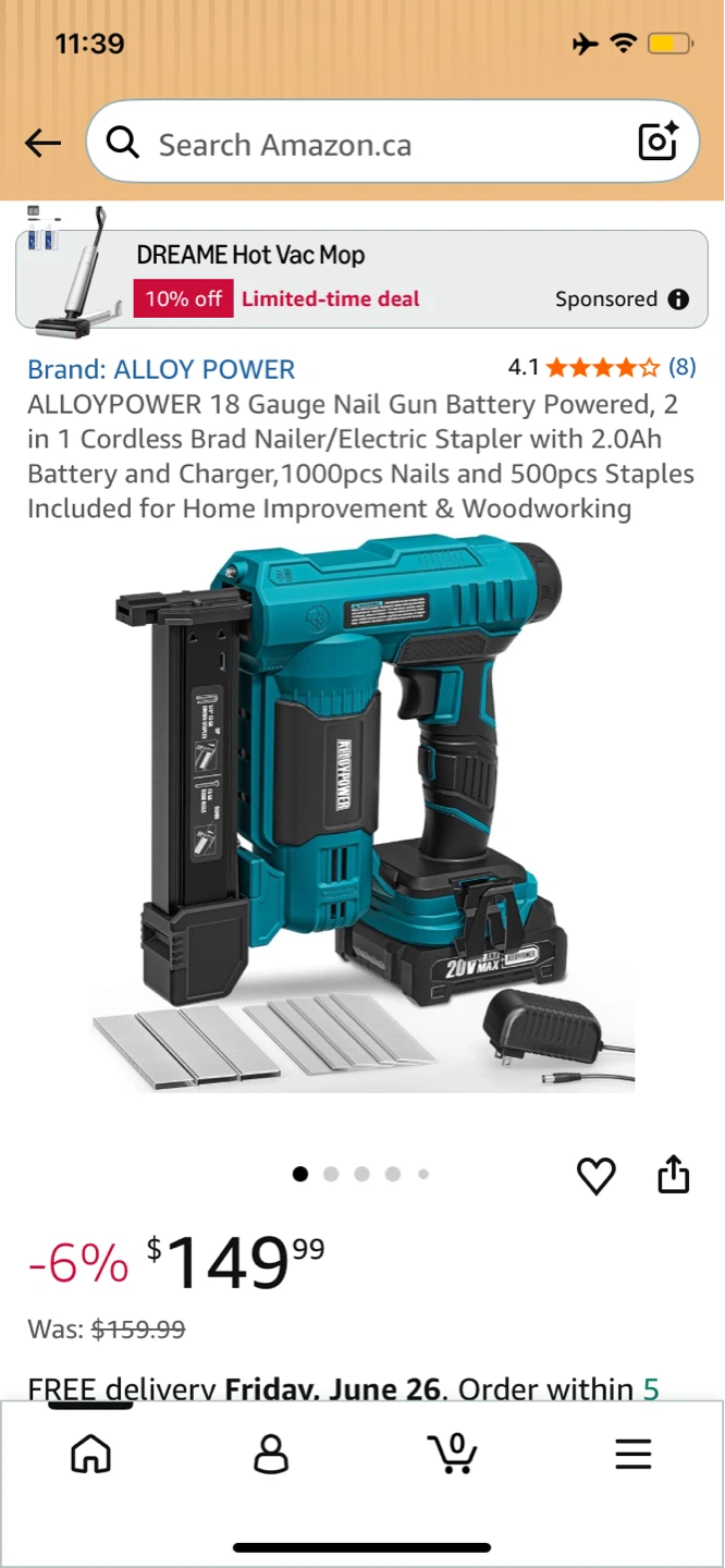 ALLOYPOWER 18 Gauge Nail Gun Battery Powered