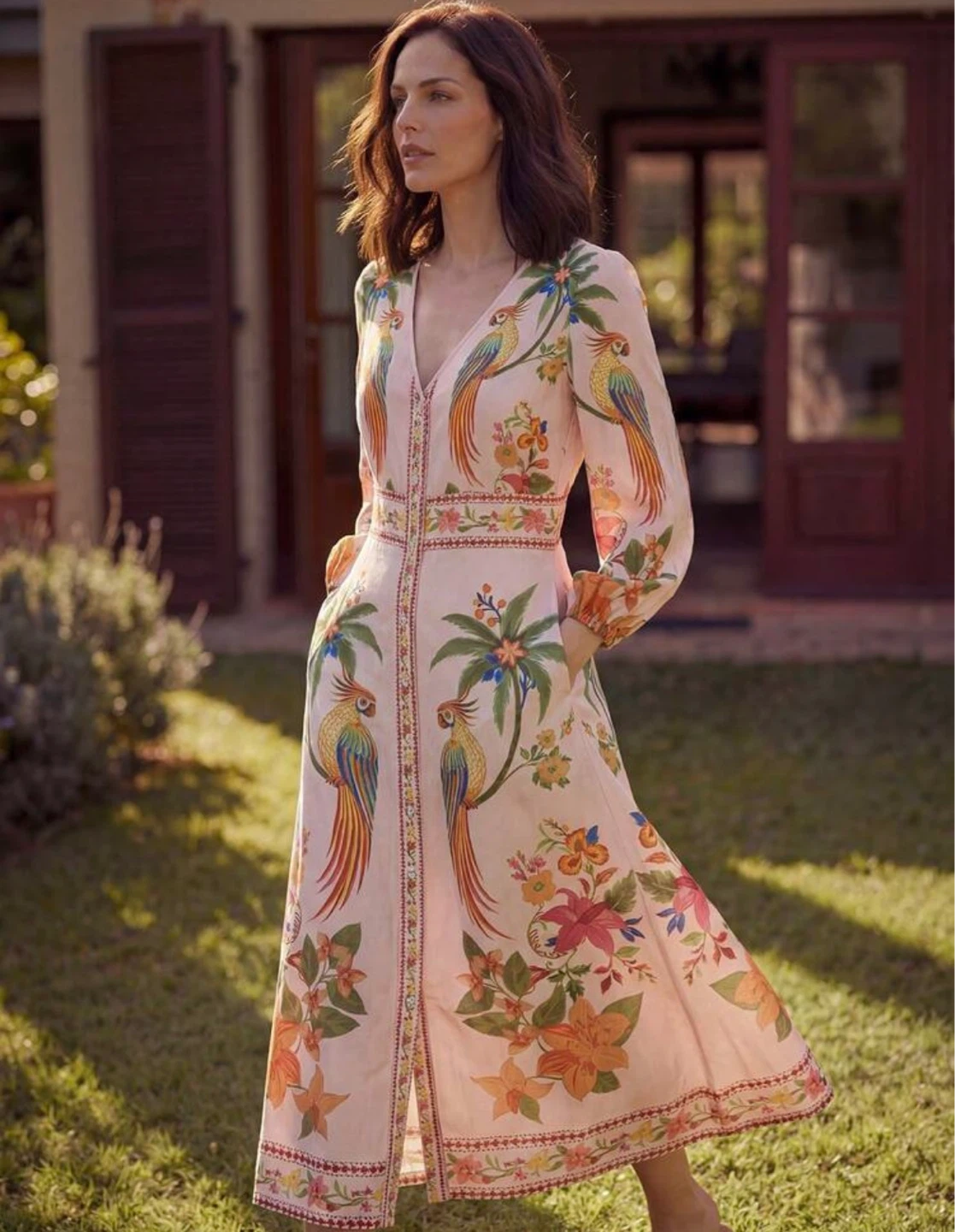 New Women's Floral Parrot Maxi Dress - M