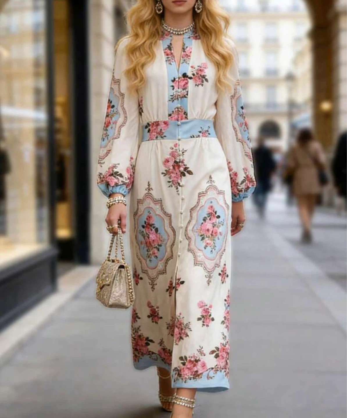 New Floral Maxi Dress with Long Sleeves
