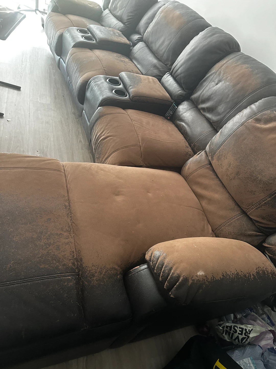 Brown Sectional Recliner Sofa with Cup Holders
