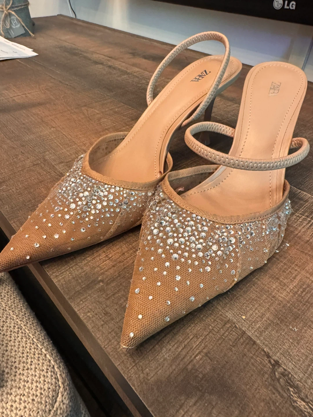 ZARA Rhinestone Slingback Heels - photo 2