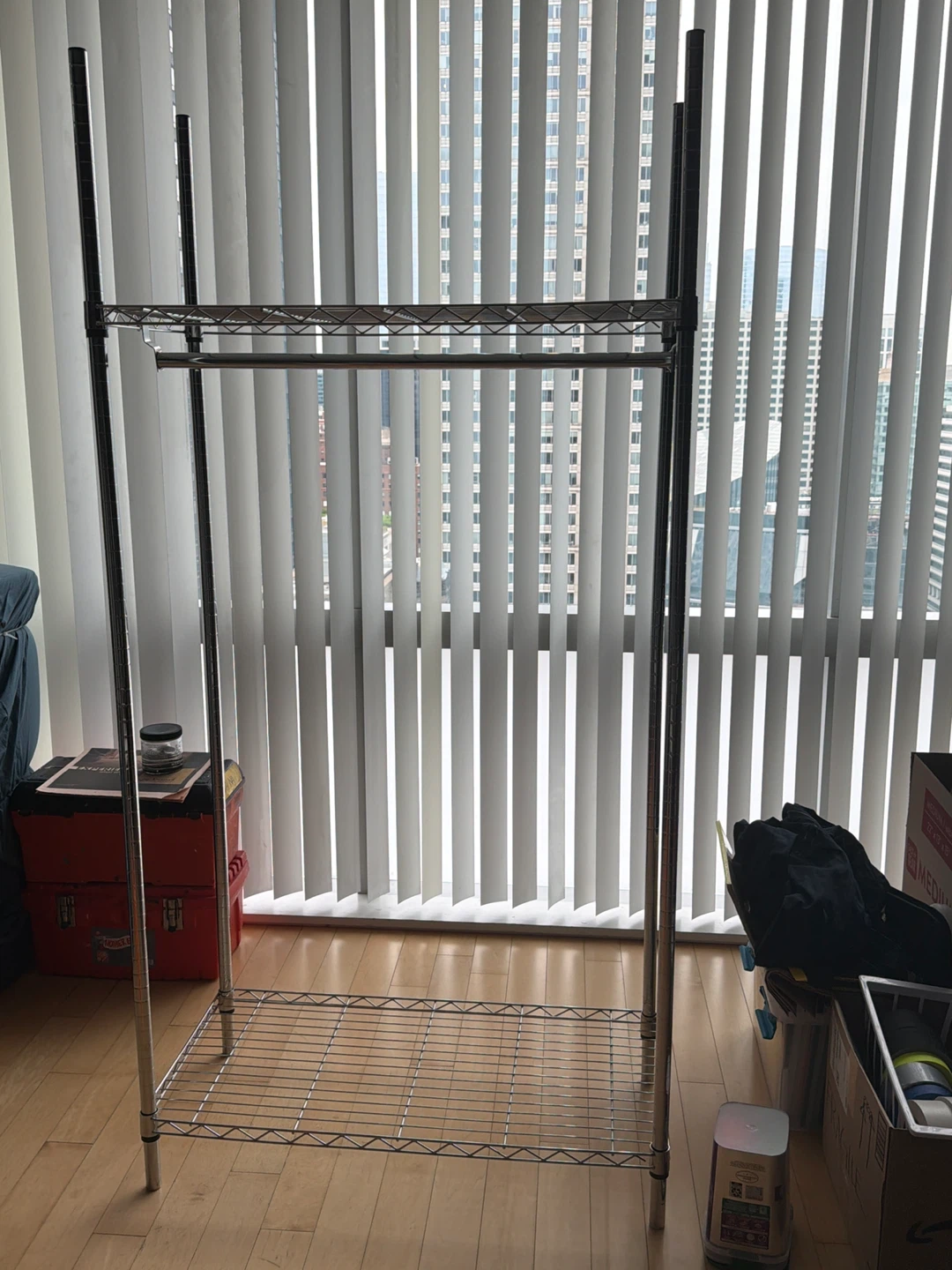 Chrome Metal Garment Rack with Shelving