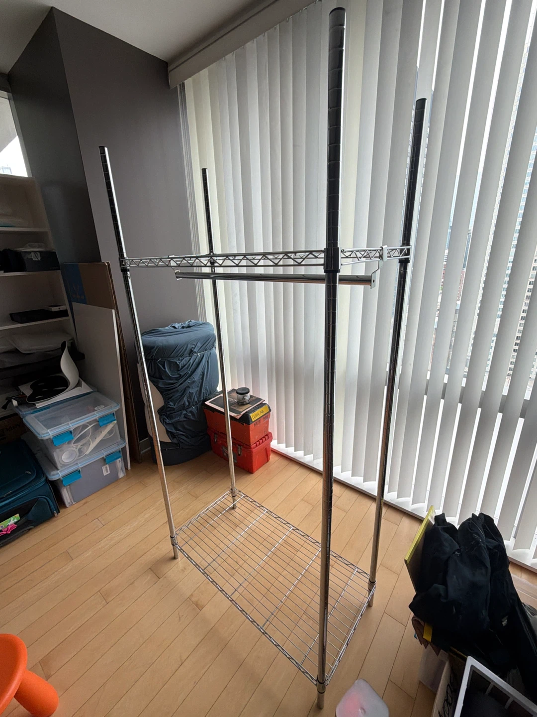 Chrome Metal Garment Rack with Shelving - photo 2