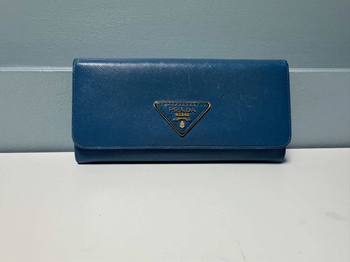 Prada Blue Leather Wallet Authentic