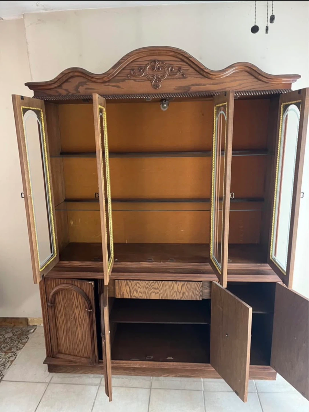 Vintage Wood China Cabinet with Glass Doors - photo 2