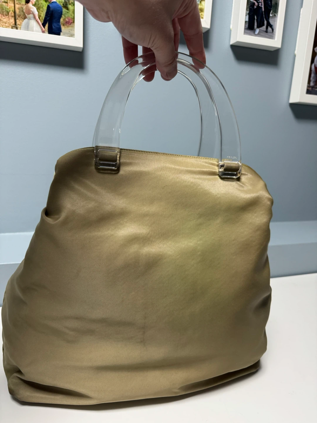 Prada Gold Nylon Authentic Tote Bag with Clear Handles - photo 4