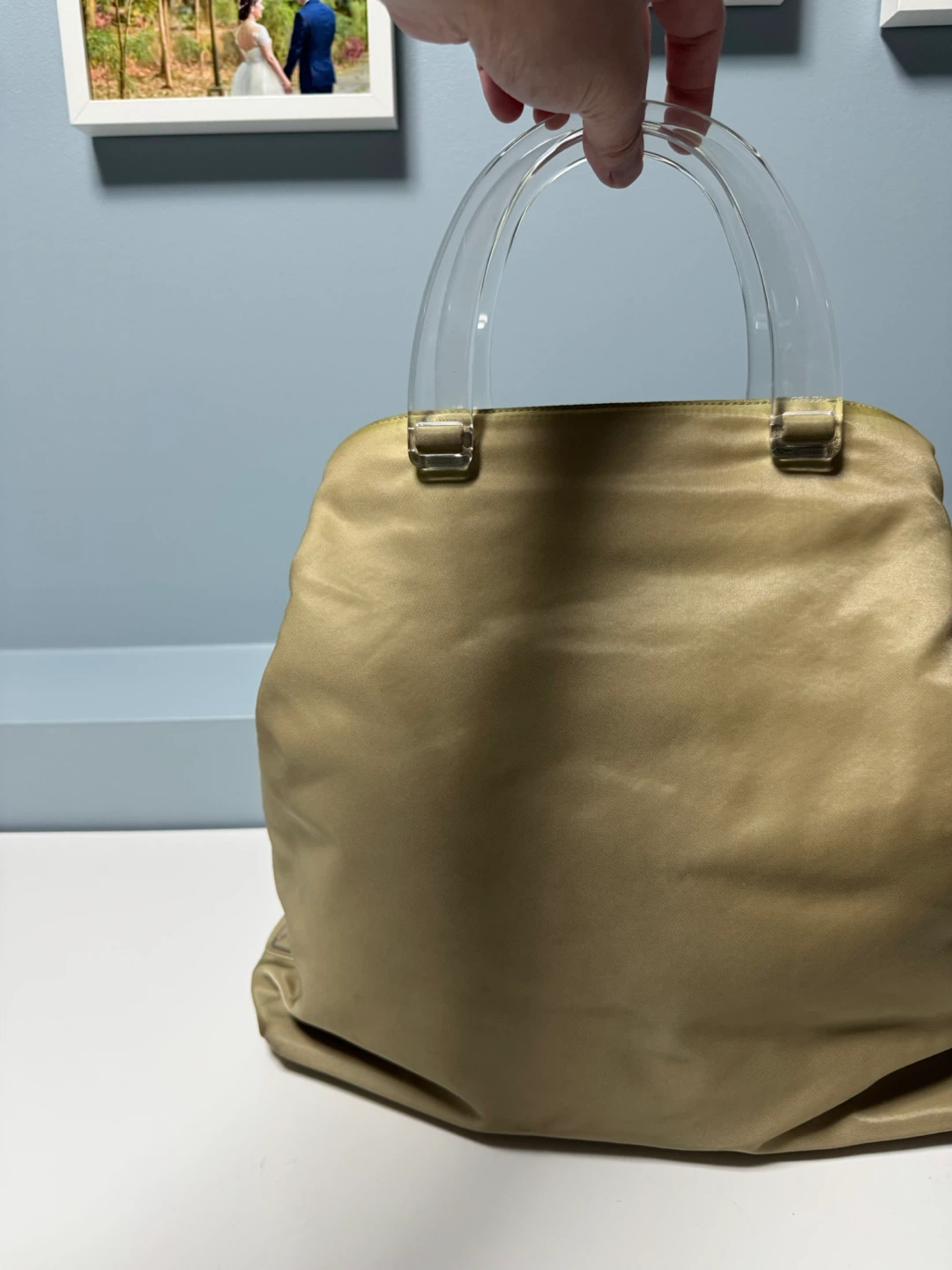 Prada Gold Nylon Authentic Tote Bag with Clear Handles - photo 2