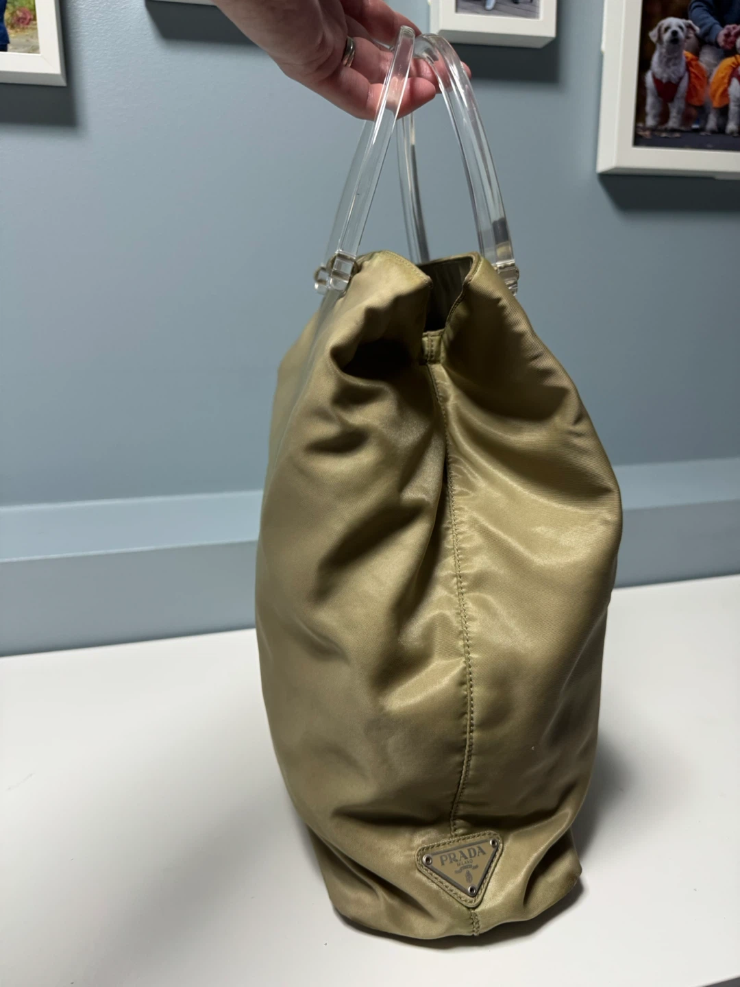 Prada Gold Nylon Authentic Tote Bag with Clear Handles
