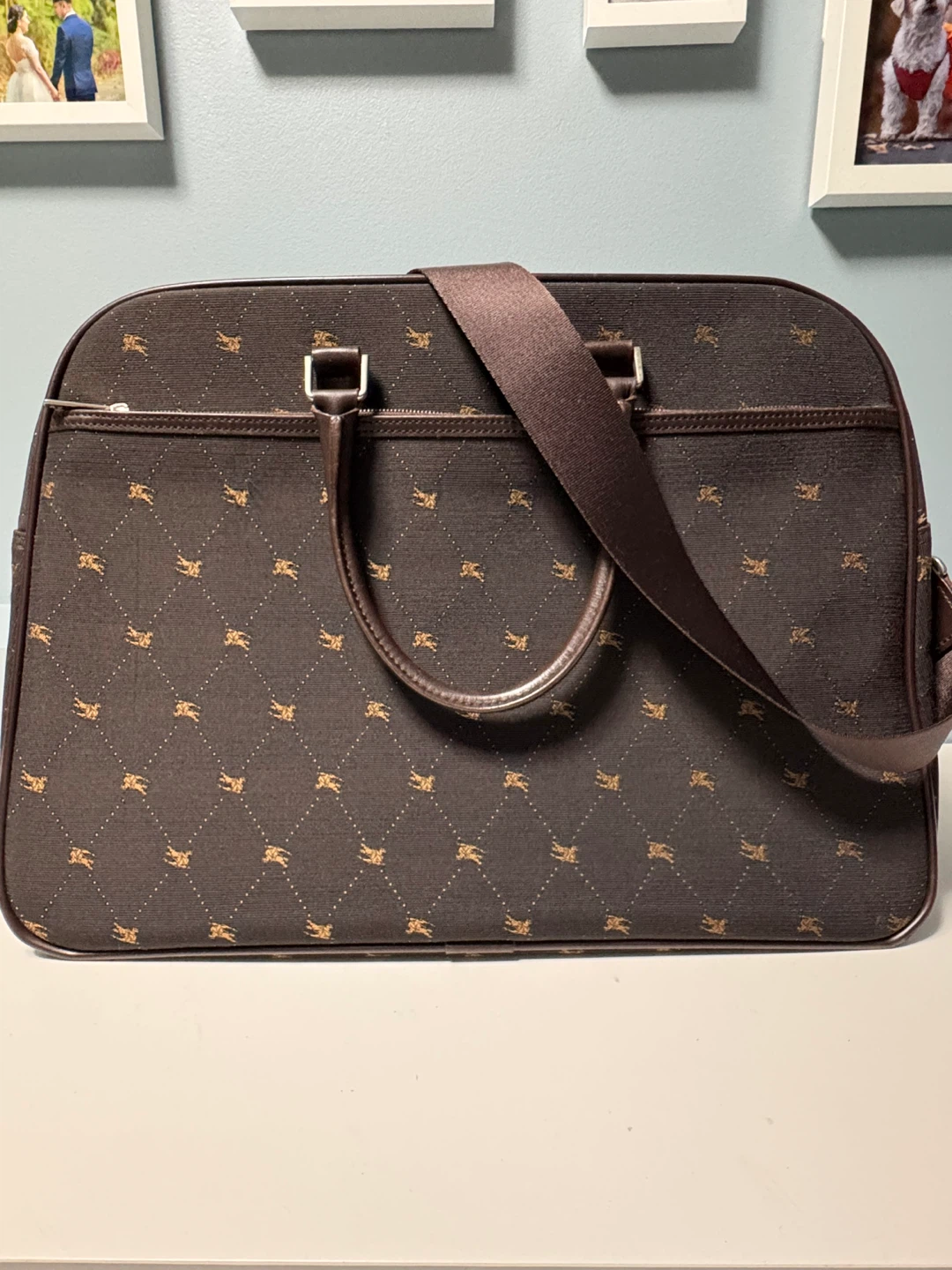 Burberry Blue Canvas Knight Check Travel Bag Authentic - photo 2