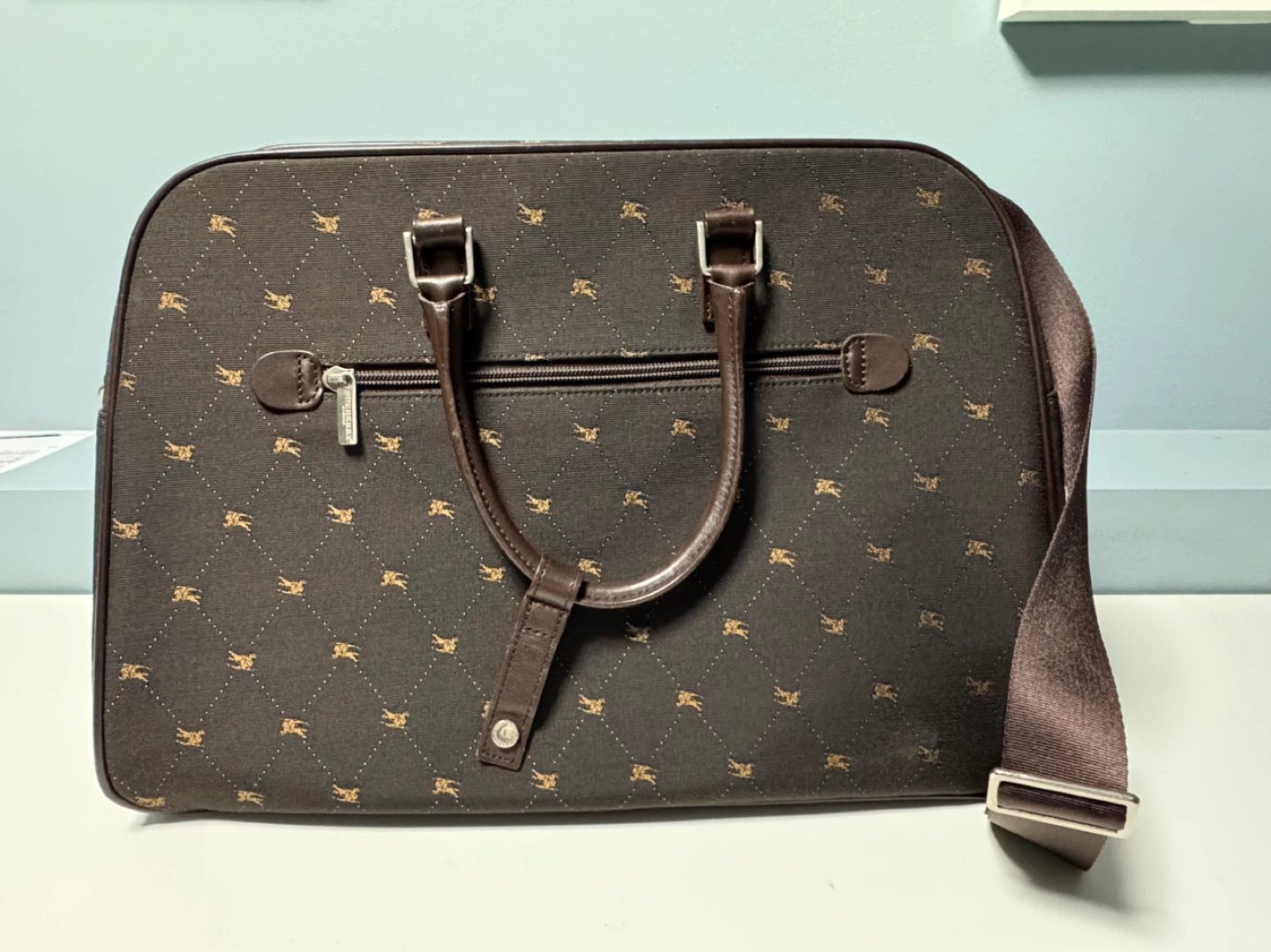 Burberry Blue Canvas Knight Check Travel Bag Authentic - photo 3