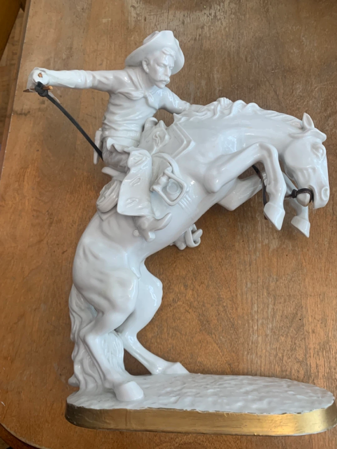 White Porcelain Bronco Buster Sculpture - photo 4
