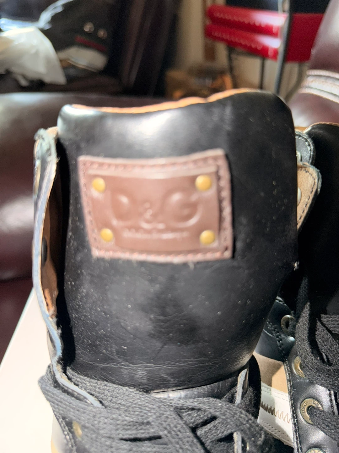D&G High Top Sneakers Black Leather Men’s Size 43/10 - photo 3