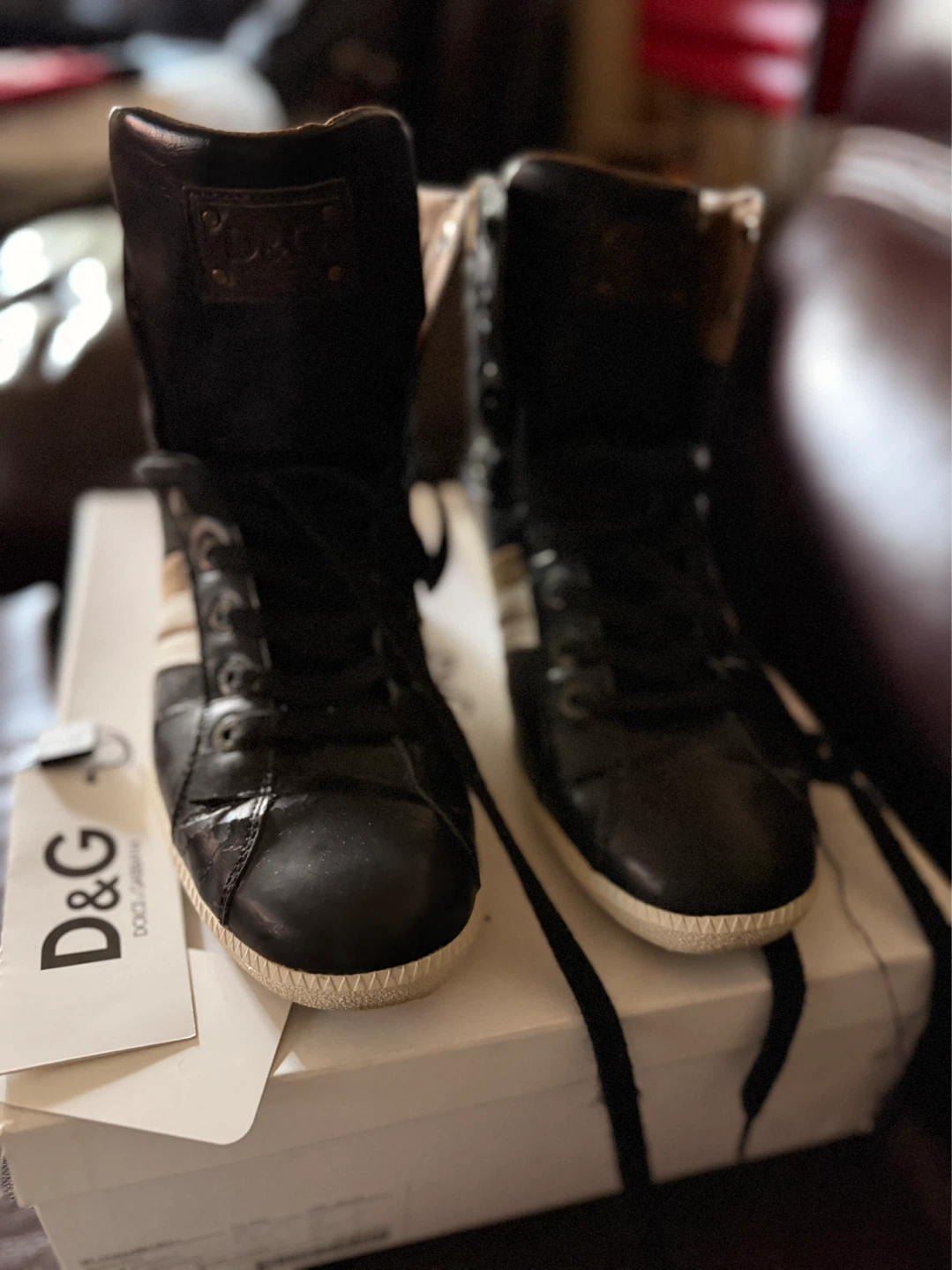 D&G High Top Sneakers Black Leather Men’s Size 43/10