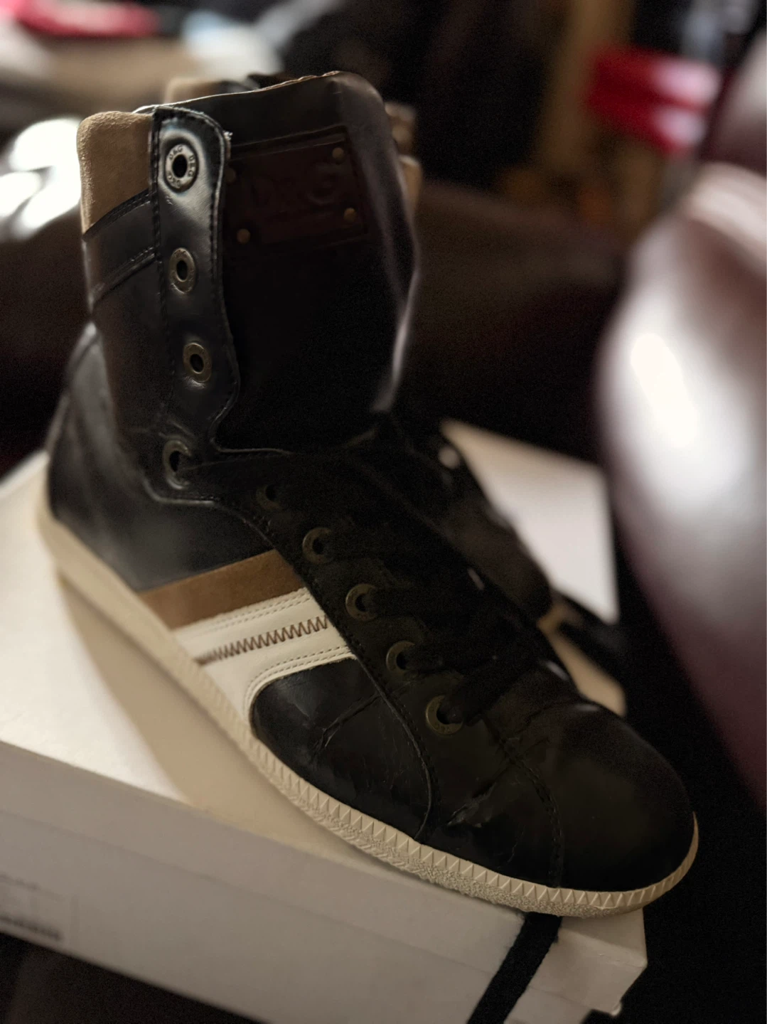 D&G High Top Sneakers Black Leather Men’s Size 43/10 - photo 4