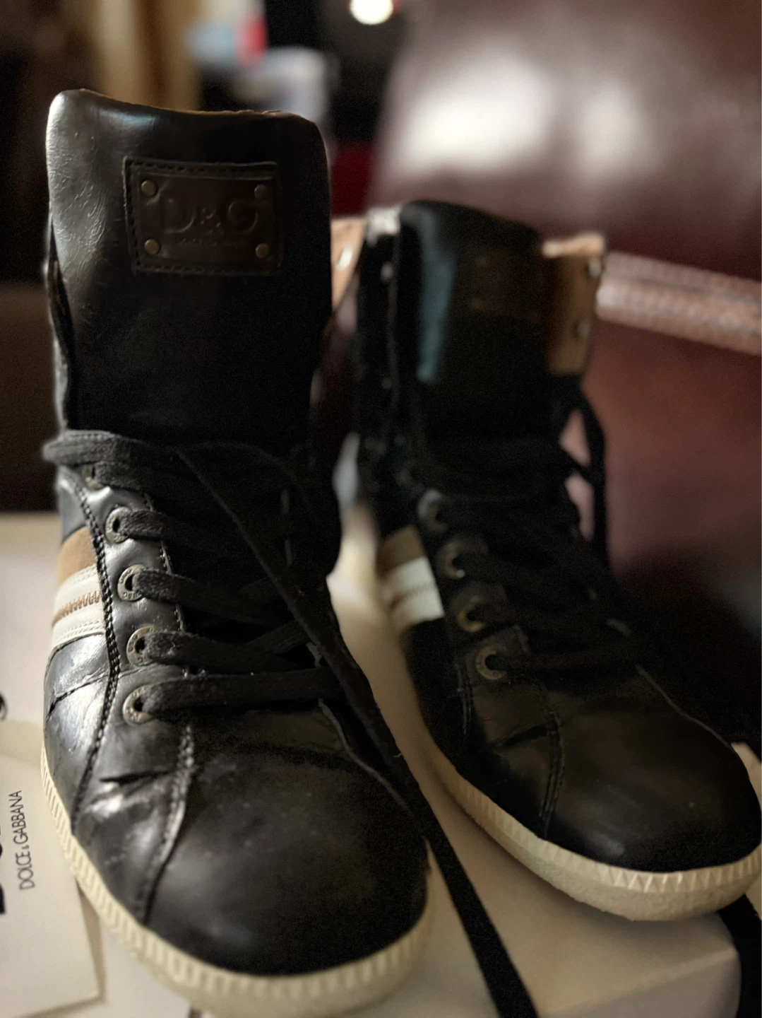 D&G High Top Sneakers Black Leather Men’s Size 43/10 - photo 2