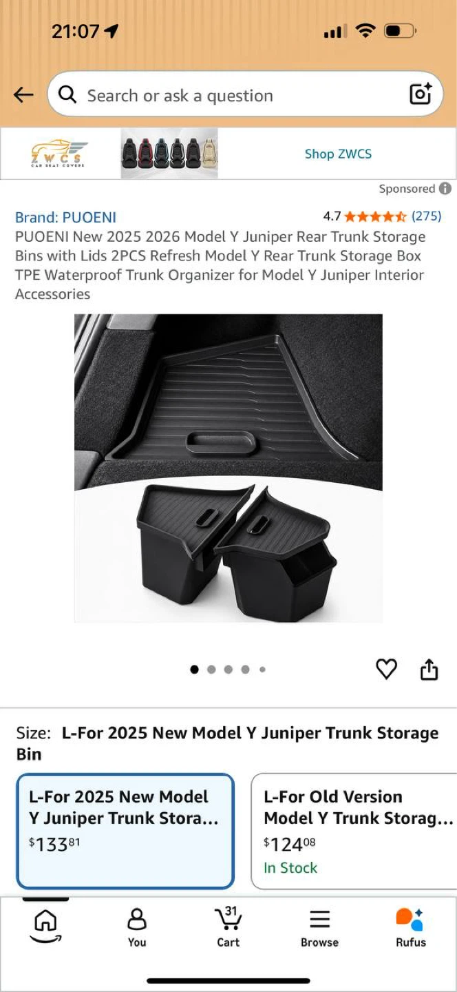 Tesla Model Y Rear Trunk Storage Bins (Left & Right) – Open Box