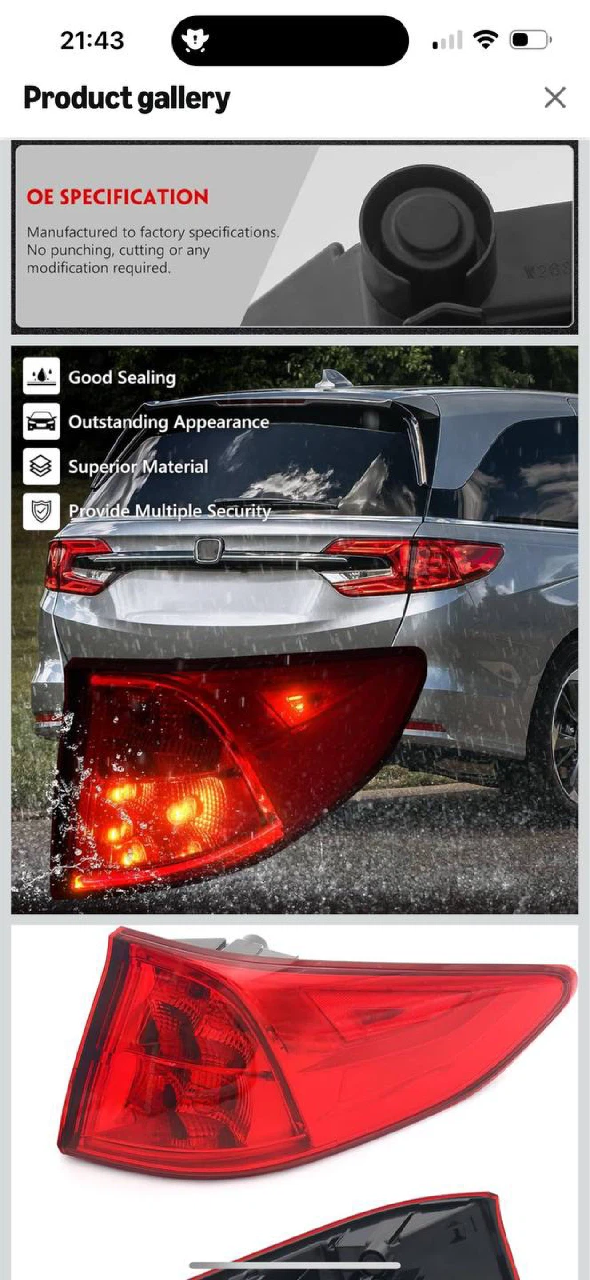 Honda Odyssey 2018-2024 Right Tail Light (Passenger Side) - photo 2