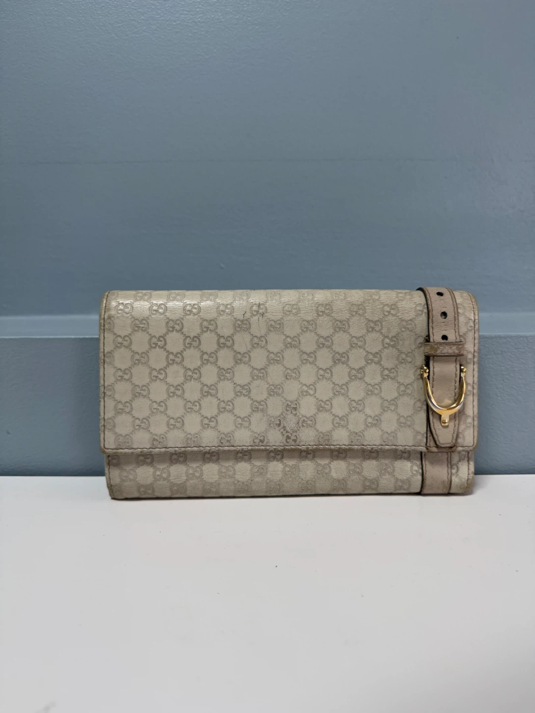 Gucci Monogram Beige Wallet with Belt Authentic