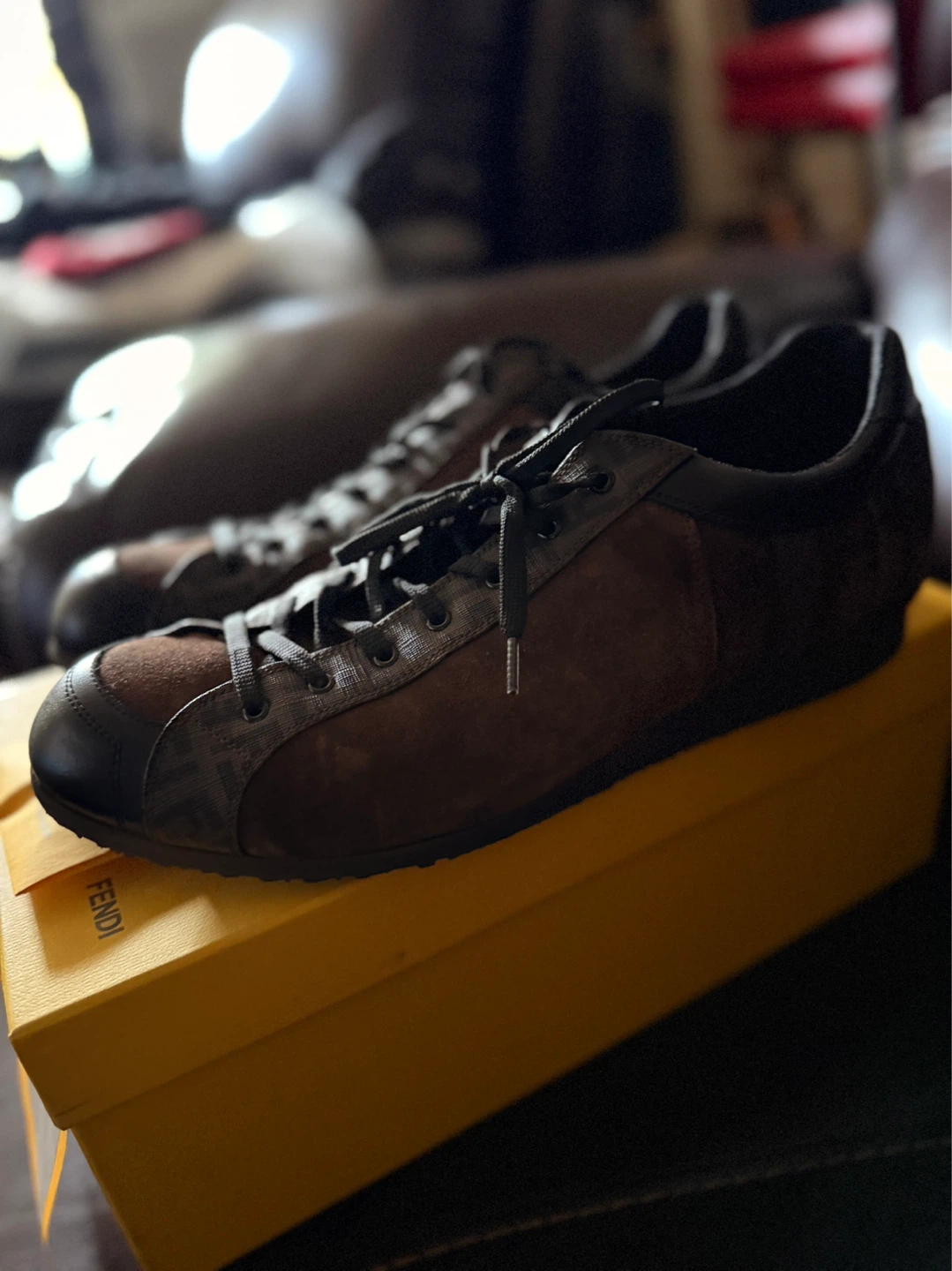 Fendi "FF" Logo Suede & Leather Sneakers Size 9.5 - photo 4