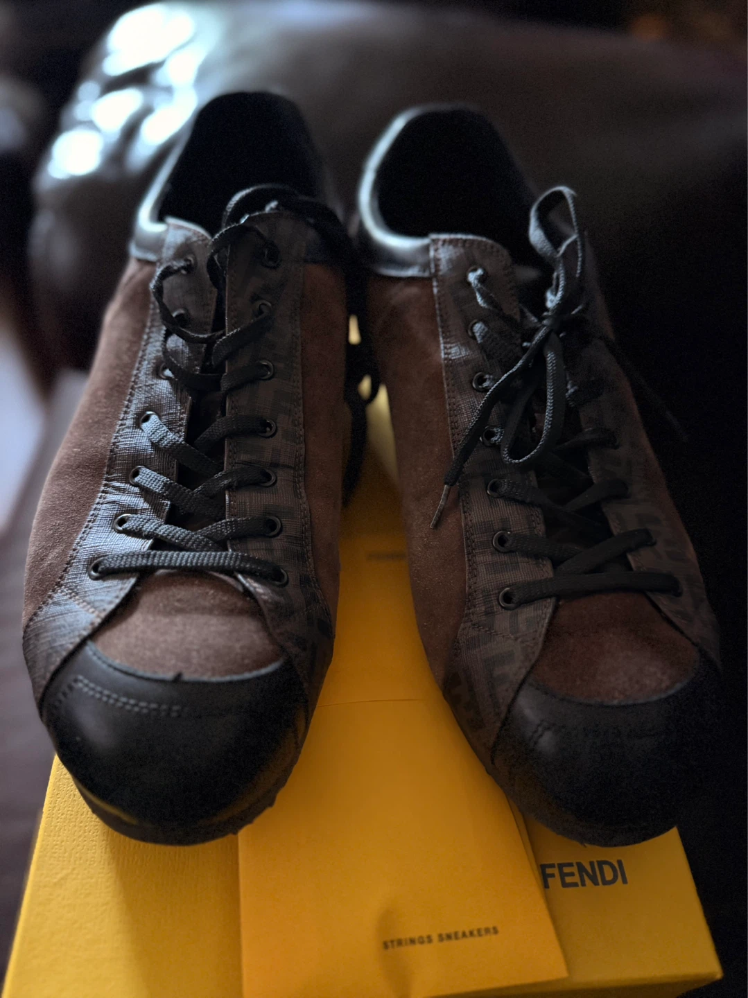 Fendi "FF" Logo Suede & Leather Sneakers Size 9.5