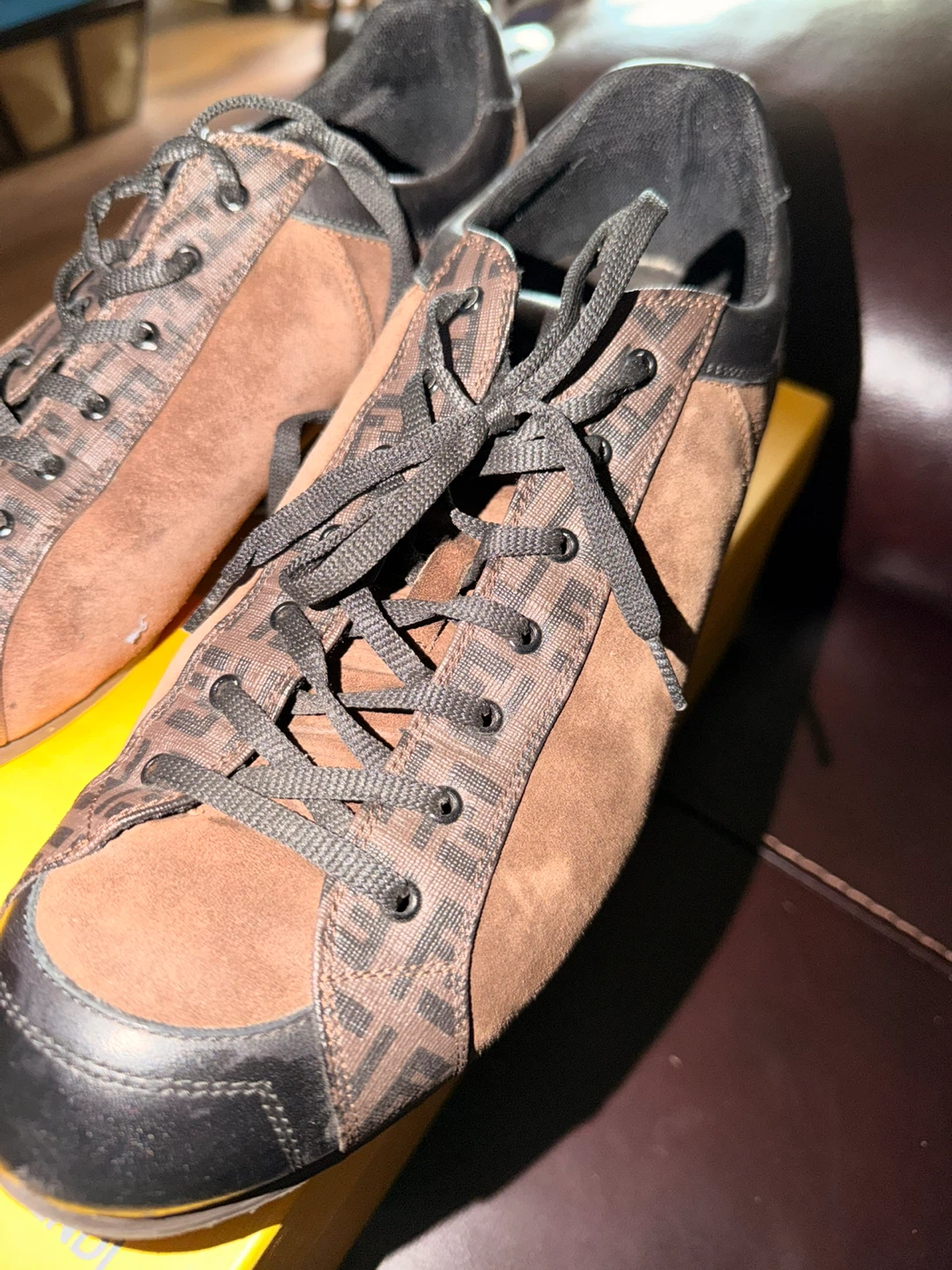 Fendi "FF" Logo Suede & Leather Sneakers Size 9.5 - photo 3