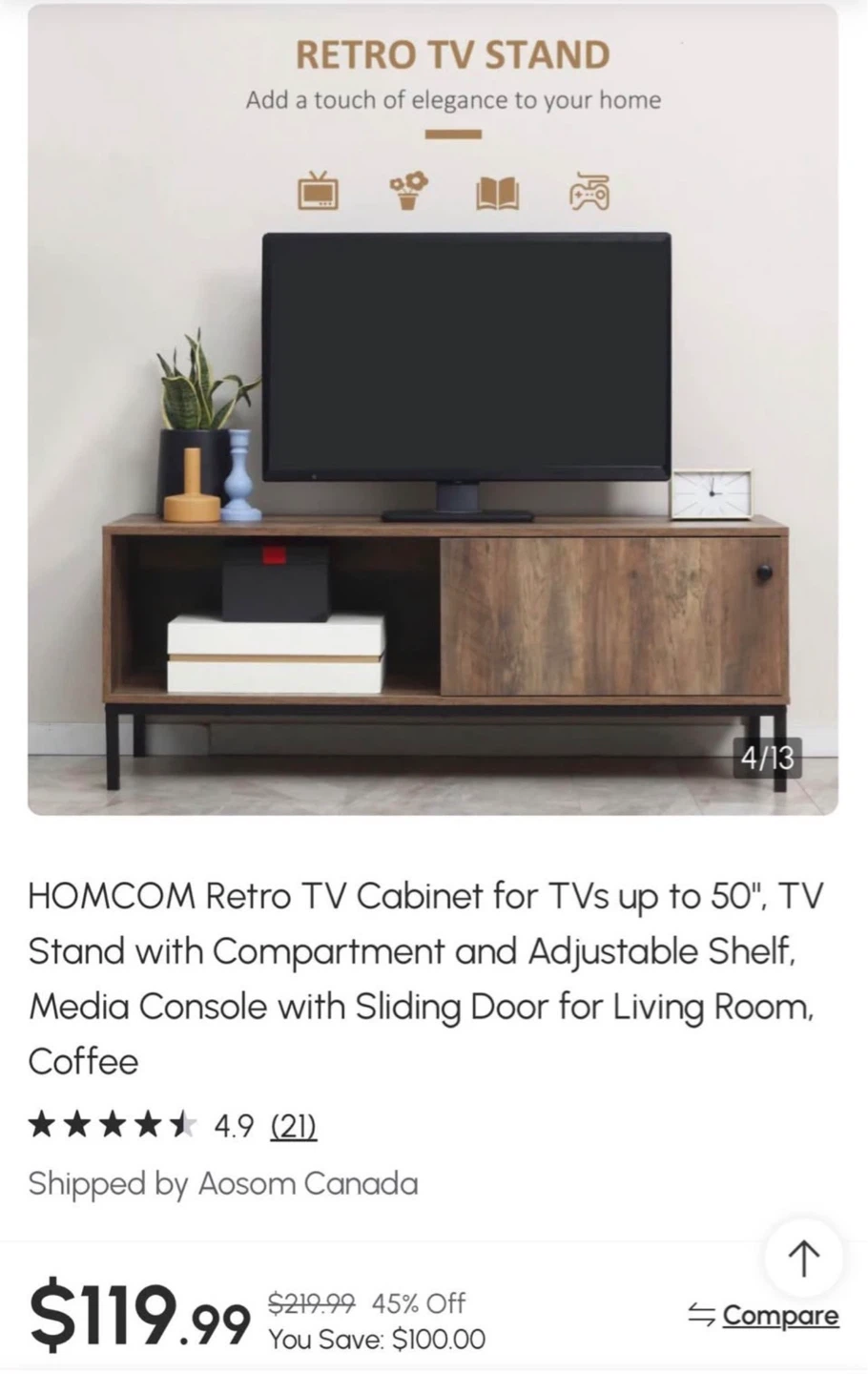HOMCOM Retro TV Stand Media Console - photo 3