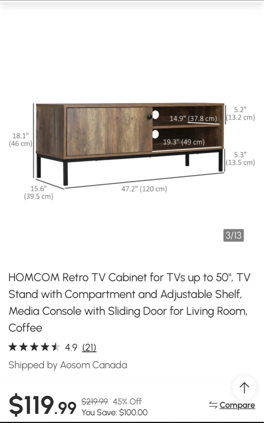 HOMCOM Retro TV Stand Media Console - photo 4