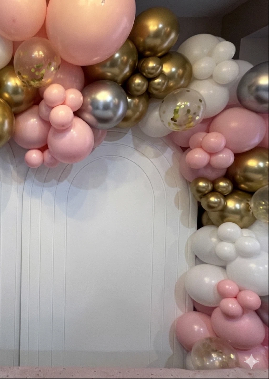 Used Balloon Garland – Light Pink, White, Gold & Silver - photo 2