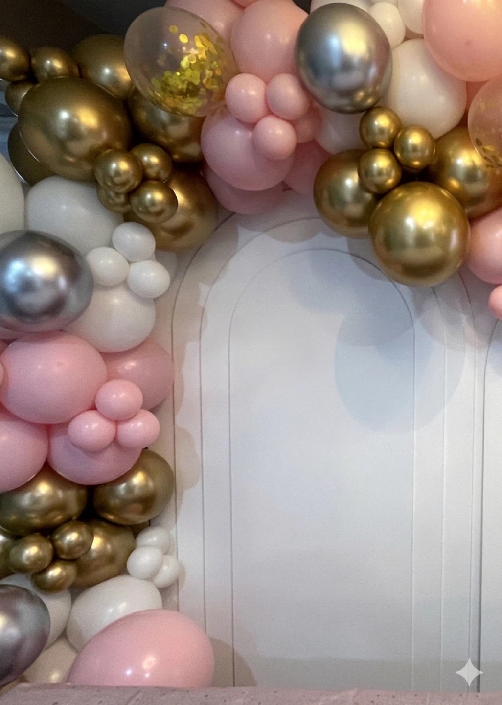 Used Balloon Garland – Light Pink, White, Gold & Silver - photo 3