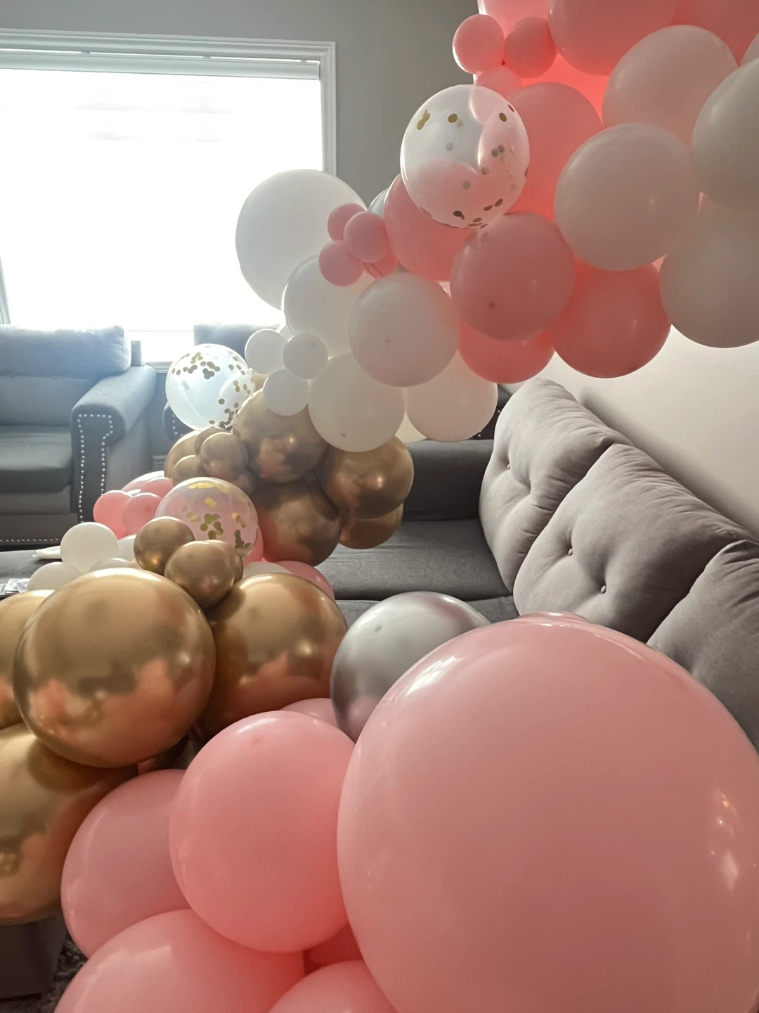 Used Balloon Garland – Light Pink, White, Gold & Silver - photo 4