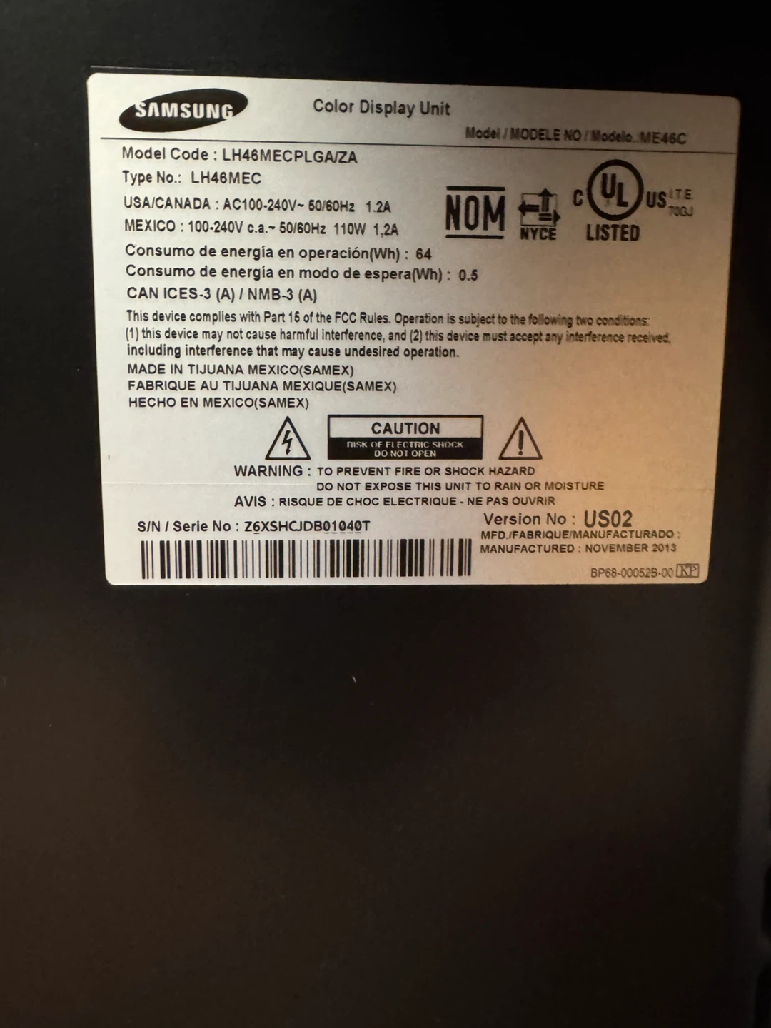 Samsung LH46MECPLGA/ZA Color Display Unit Monitor - photo 2