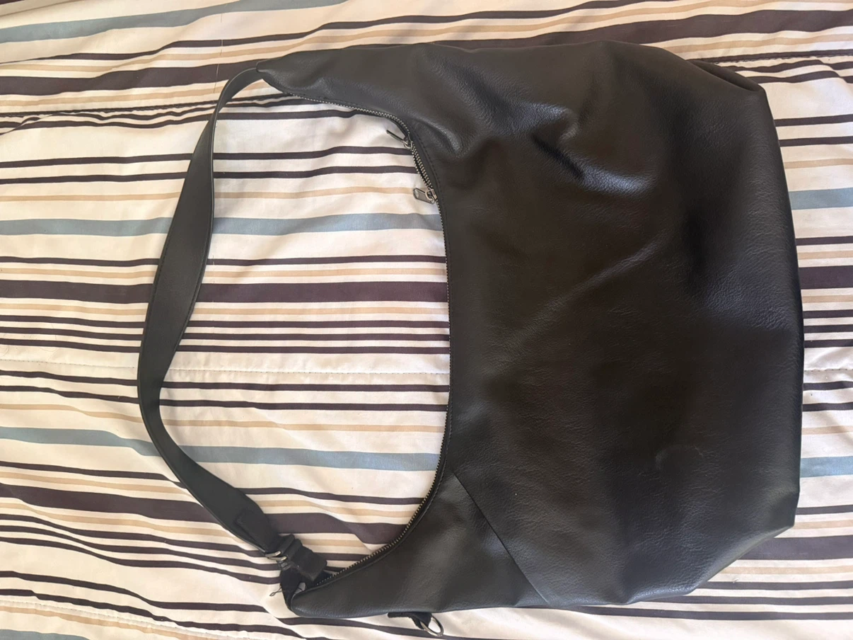 Black Faux Leather Shoulder Bag