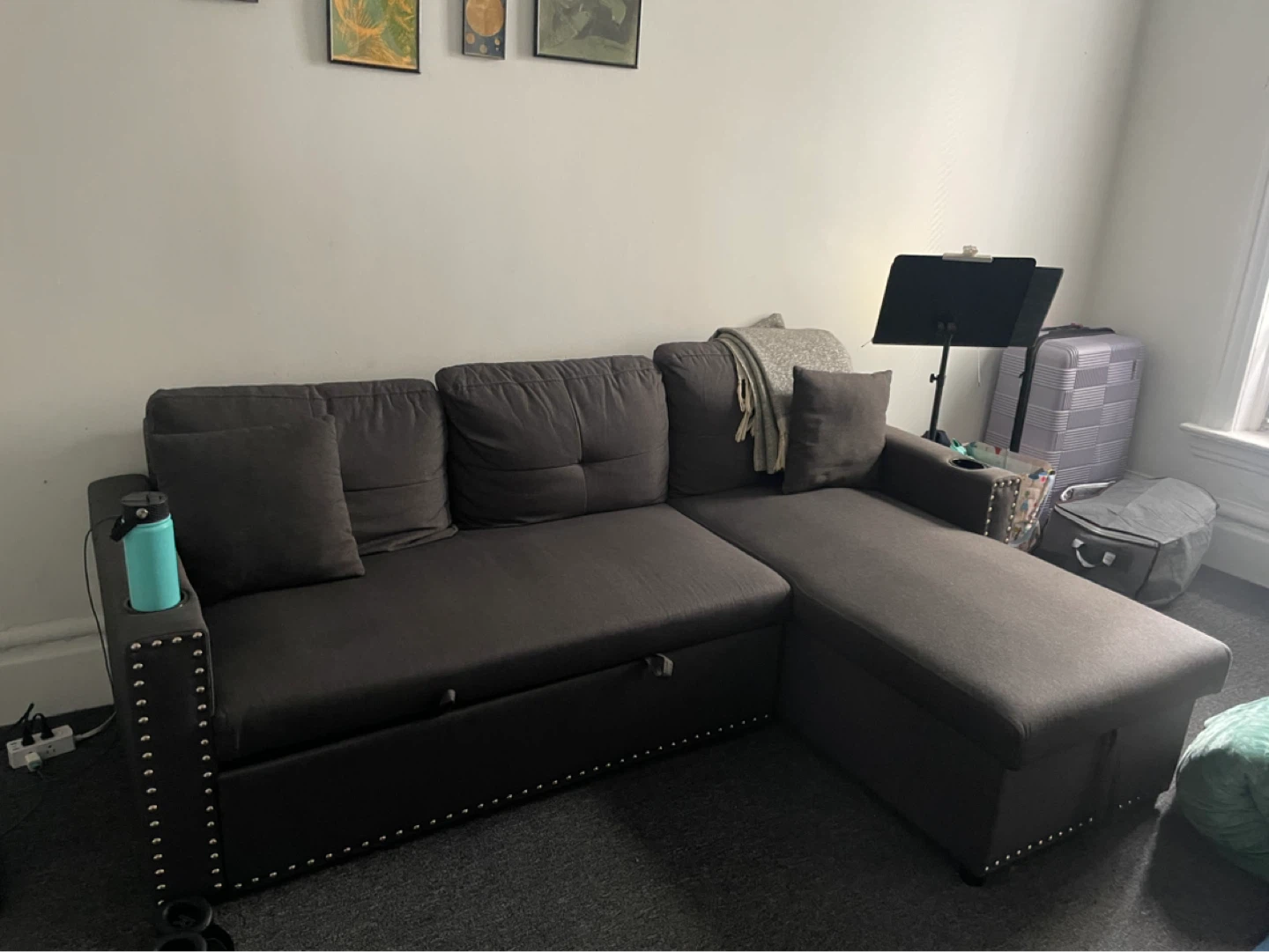 Dark Gray Sectional Sofa w/ Storage andQueen size  Pull-out Bed - photo 3
