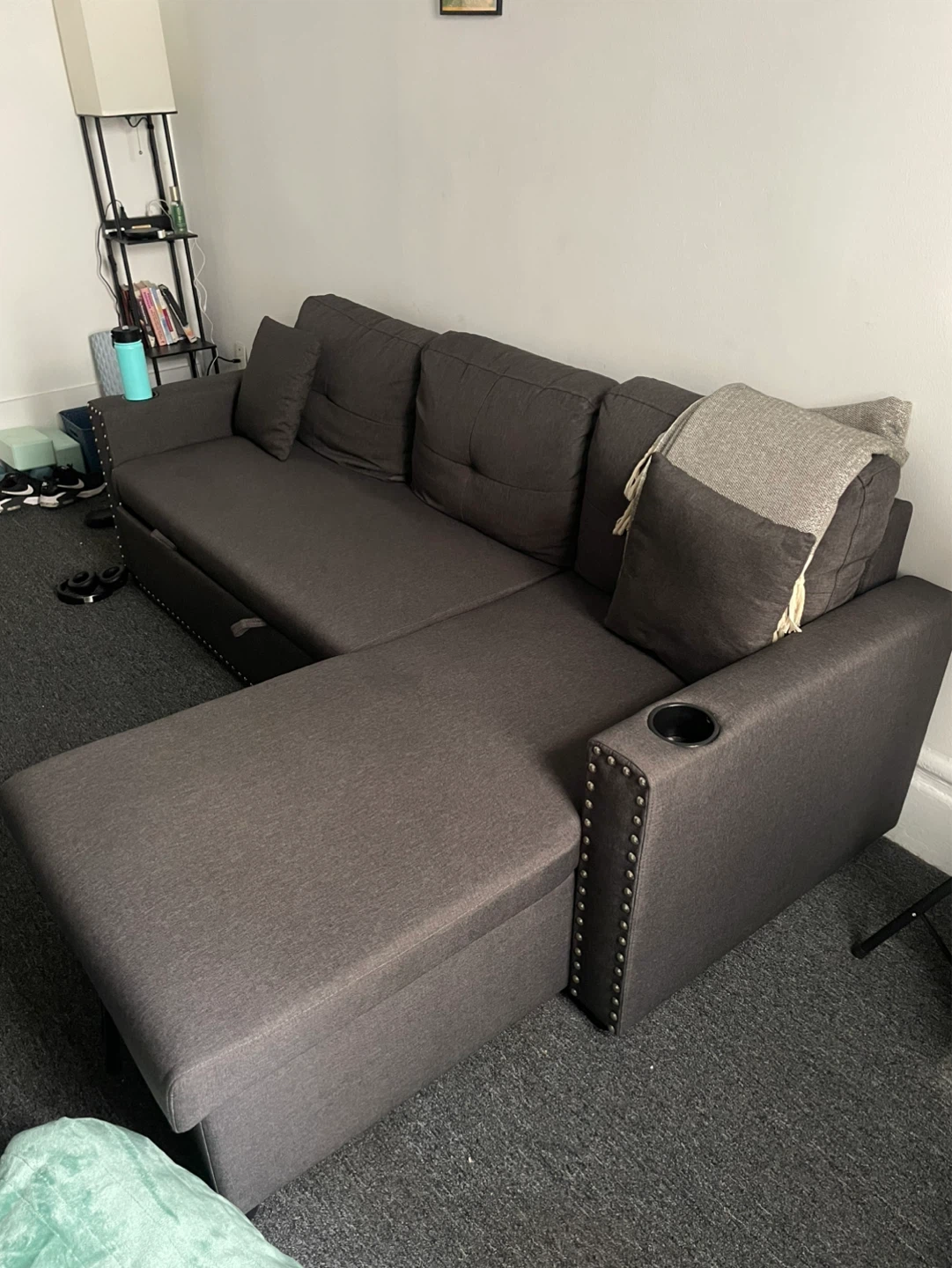 Dark Gray Sectional Sofa w/ Storage andQueen size  Pull-out Bed - photo 2