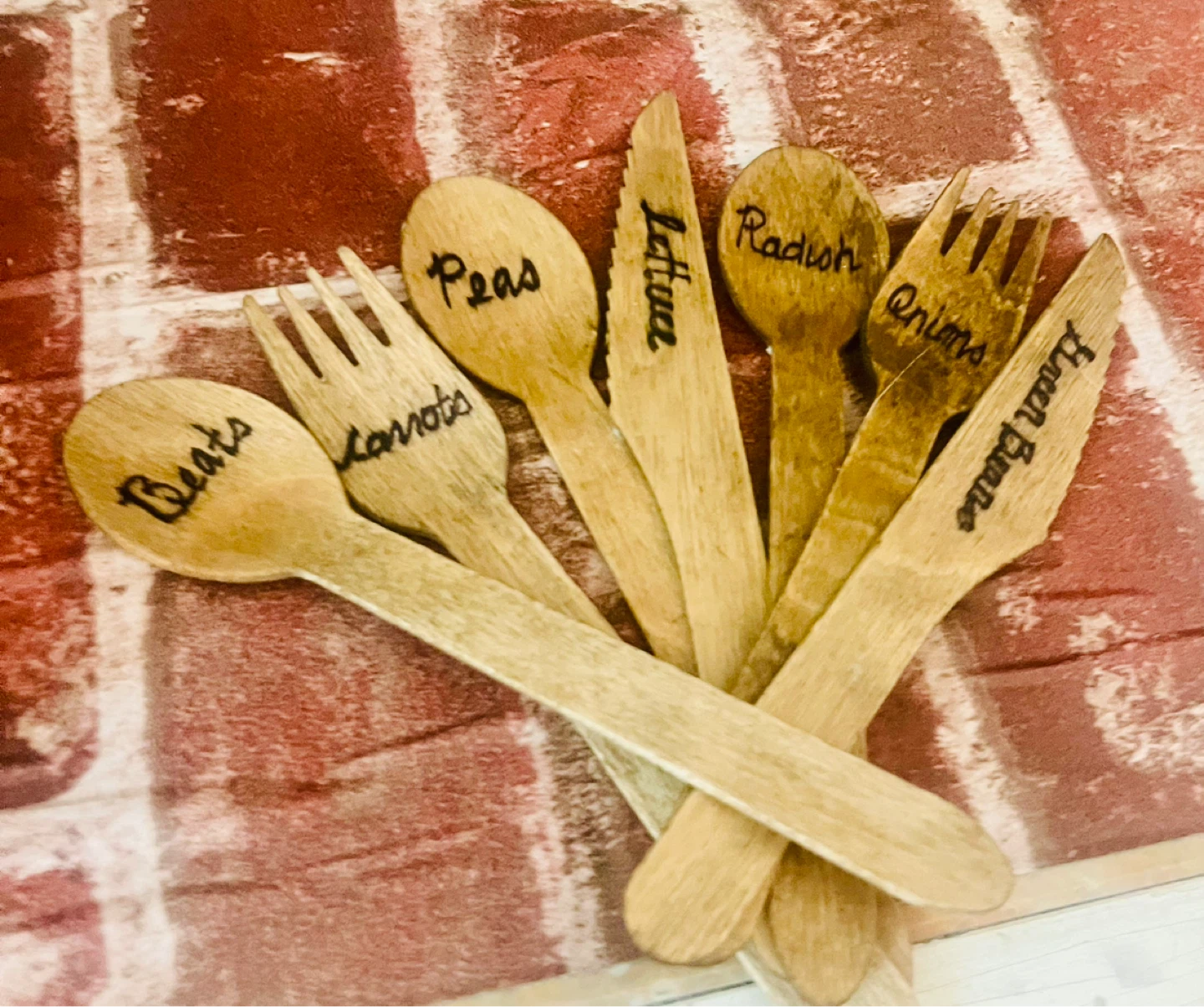 Wooden Spoons and Forks with Vegetable Labels
