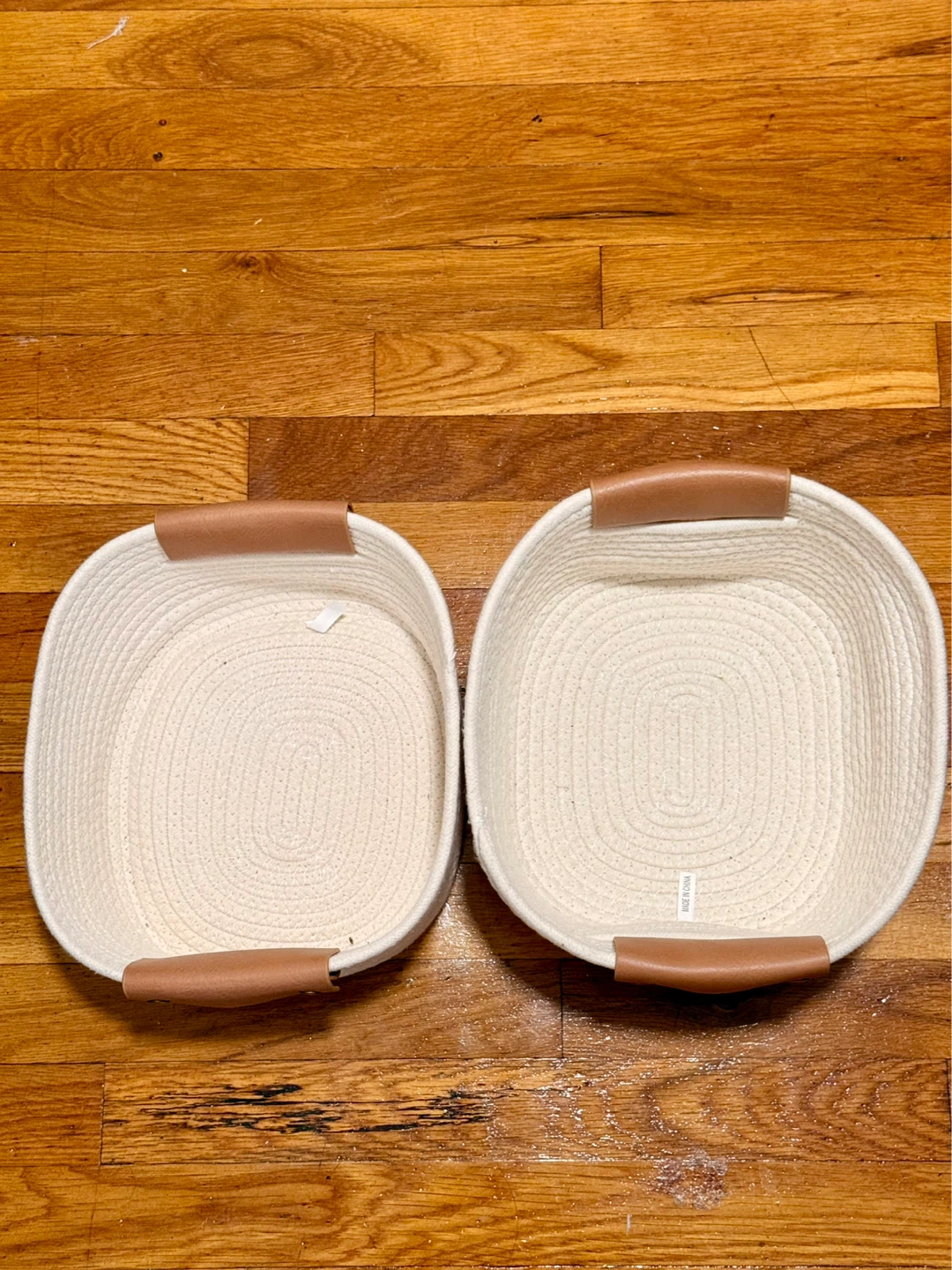 Fabric Rope Storage Baskets with Faux Leather Handles - Set of 2 - photo 2