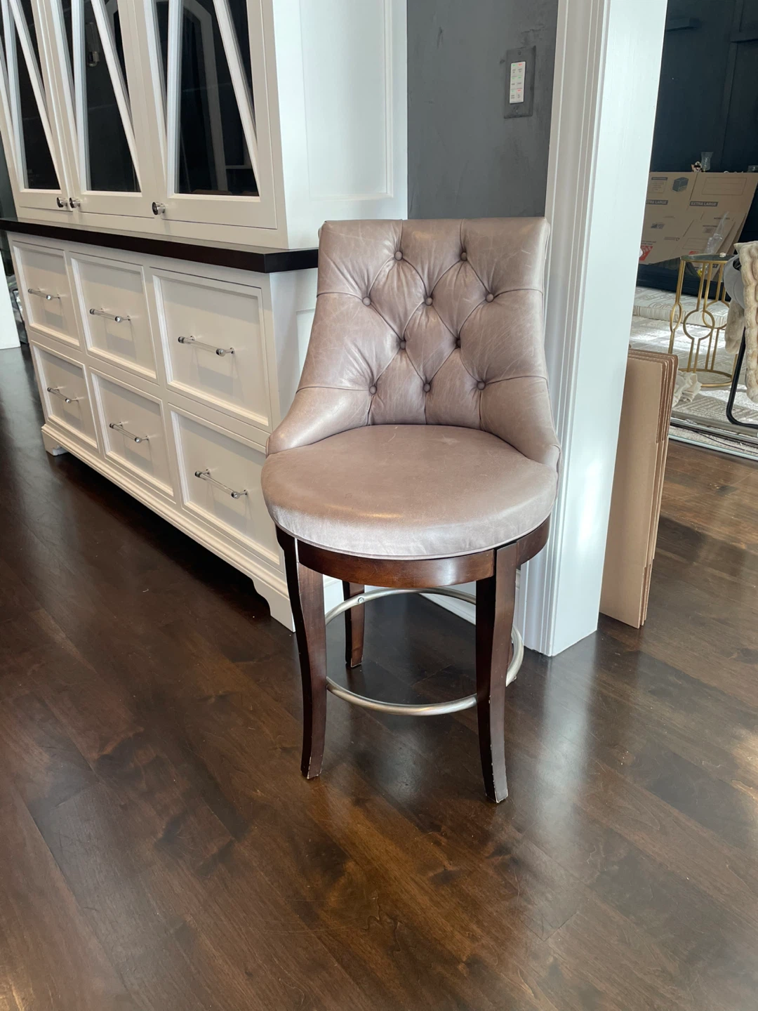 Tufted Swivel Bar Stool - Light Taupe