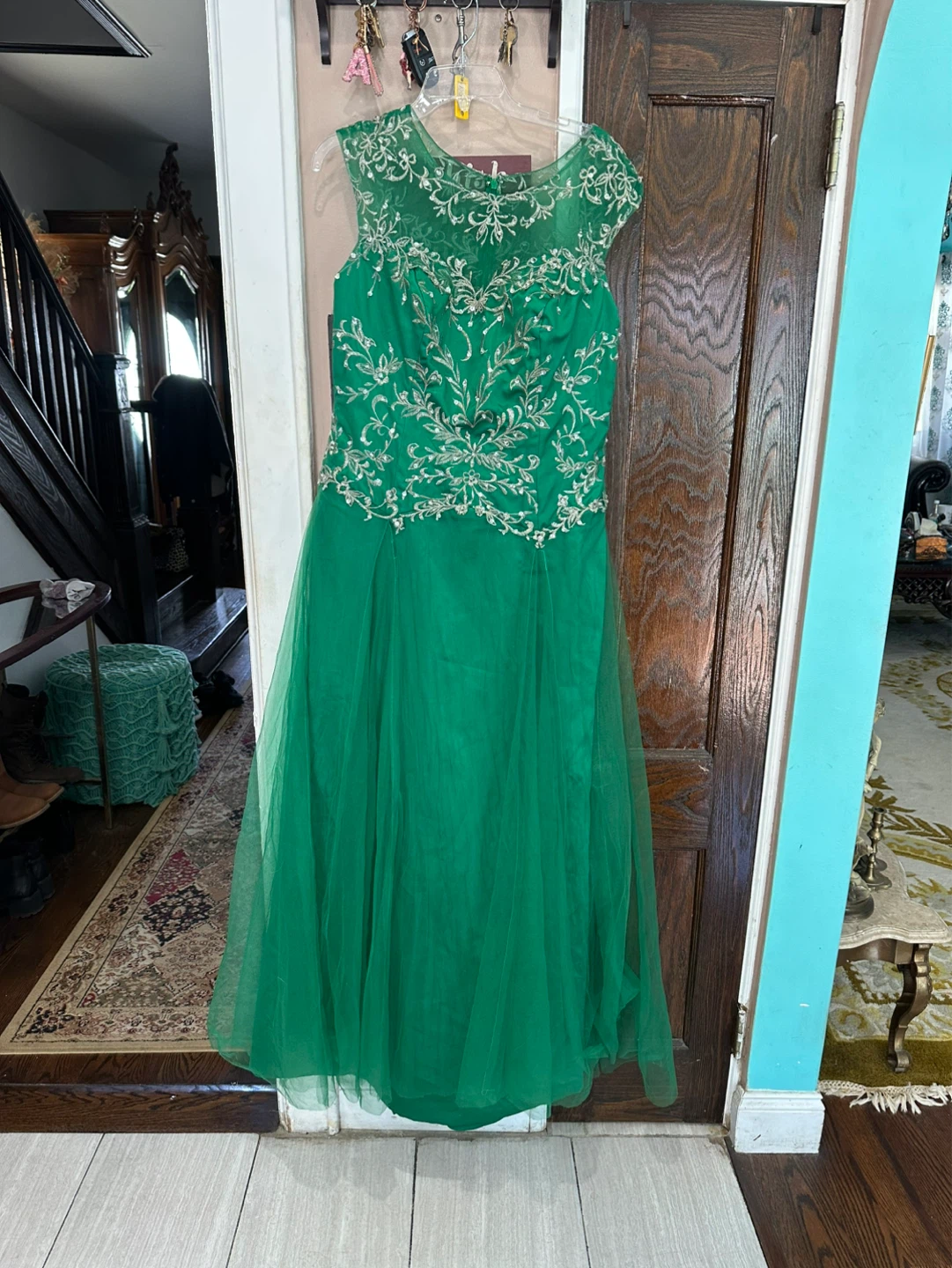 Embellished Emerald Green Evening Dress